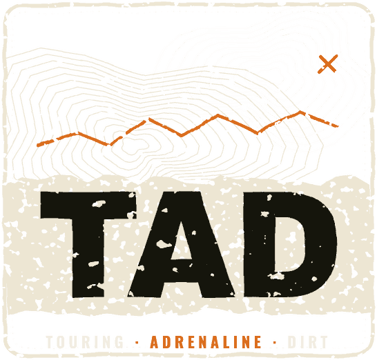 Tad Adventure logo — TAD topo badge, Touring · Adrenaline · Dirt