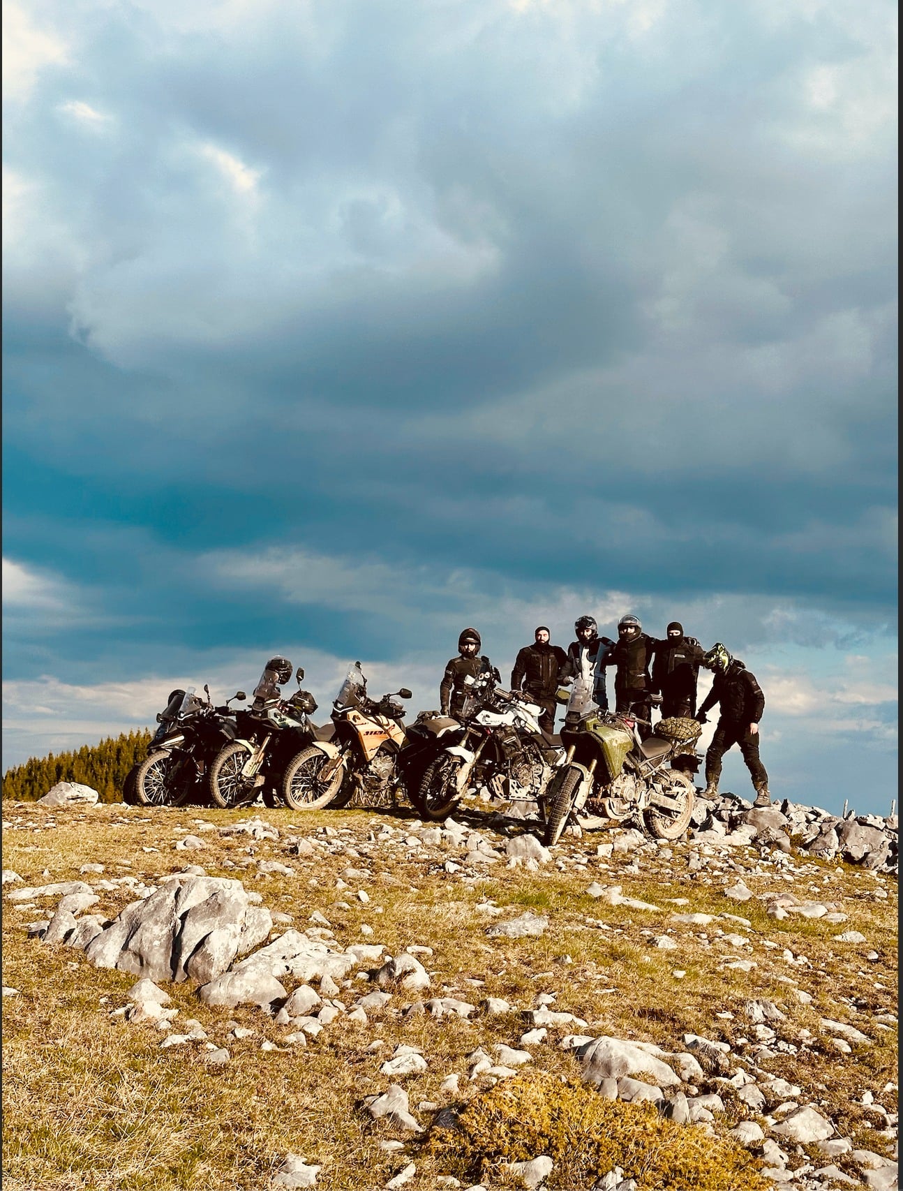Adventure bike riders training on a mountain plateau in the Sharr mountains, Kosovo