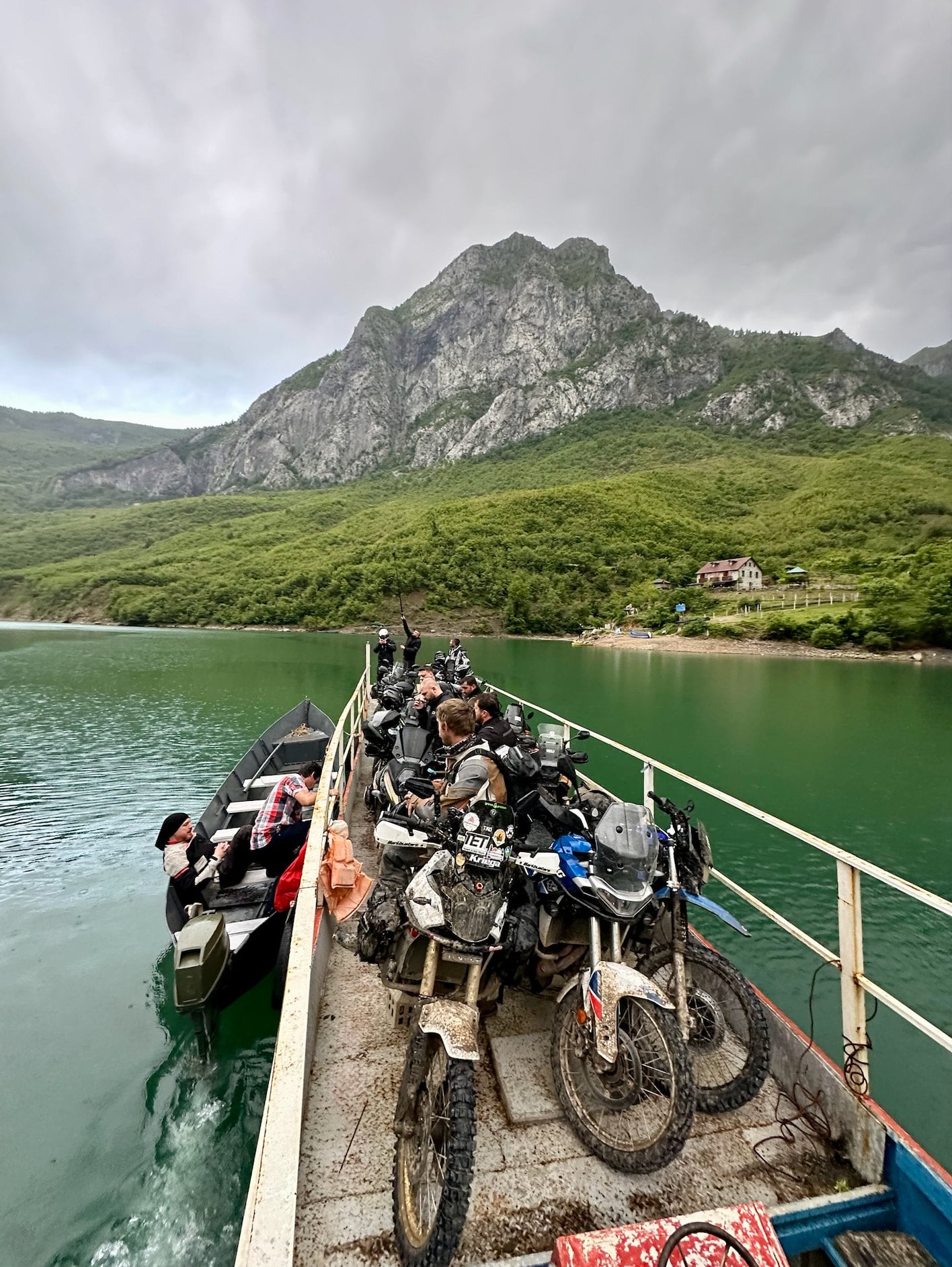 Group of enduro riders on high alpine trail — Elite Lines 5-day Balkan expedition